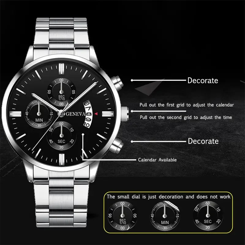 Fashion Mens Watches Luxury Silver Stainless Steel Quartz Wrist Watch Man Business Watch for Men Calendar Clock Reloj Hombre 2