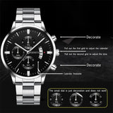 Fashion Mens Watches Luxury Silver Stainless Steel Quartz Wrist Watch Man Business Watch for Men Calendar Clock Reloj Hombre 2