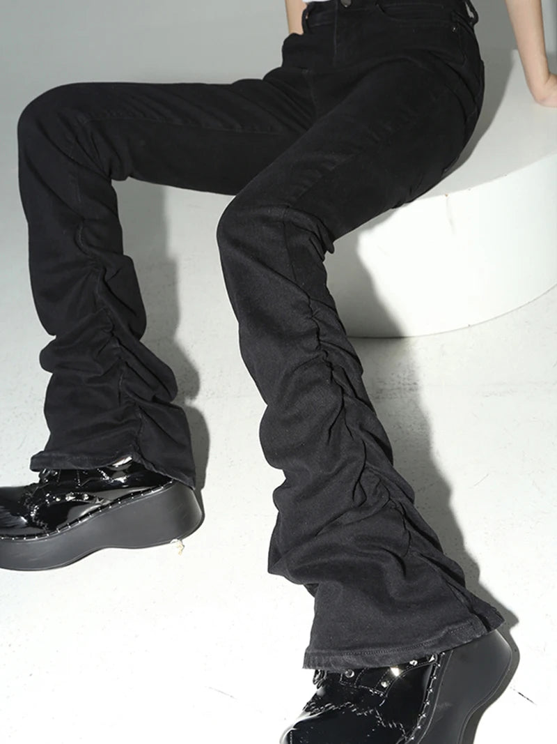 REDDACHiC Black Ruched Flare Jeans Women Solid Stretch Bootcut Stacked Pants High Rise Trousers Harajuku Goth Grunge Y2k Clothes 4