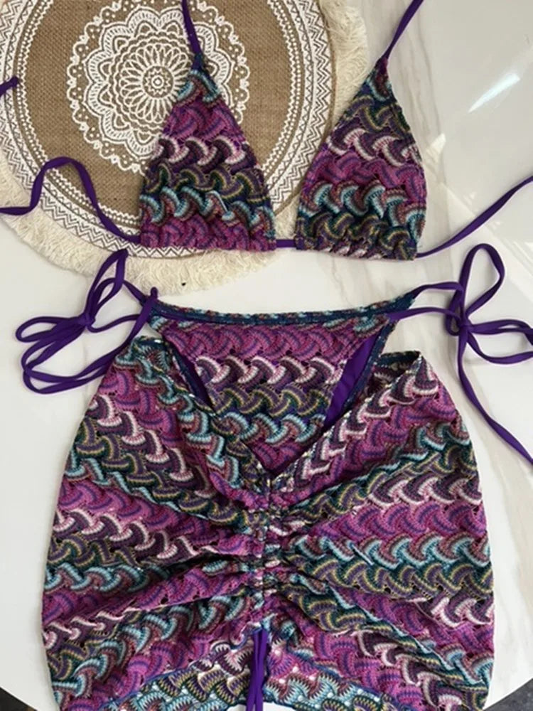 Women’s Maple Leaf Three-Piece Swimsuit Set
