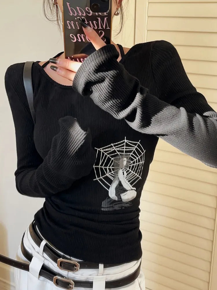 Tonngirls Grunge Aesthetic T Shirt Women Elastic Skinny Tops Y2k Vintage Crop Tops Print Graphic T Shirts American Retro Tshirts 5