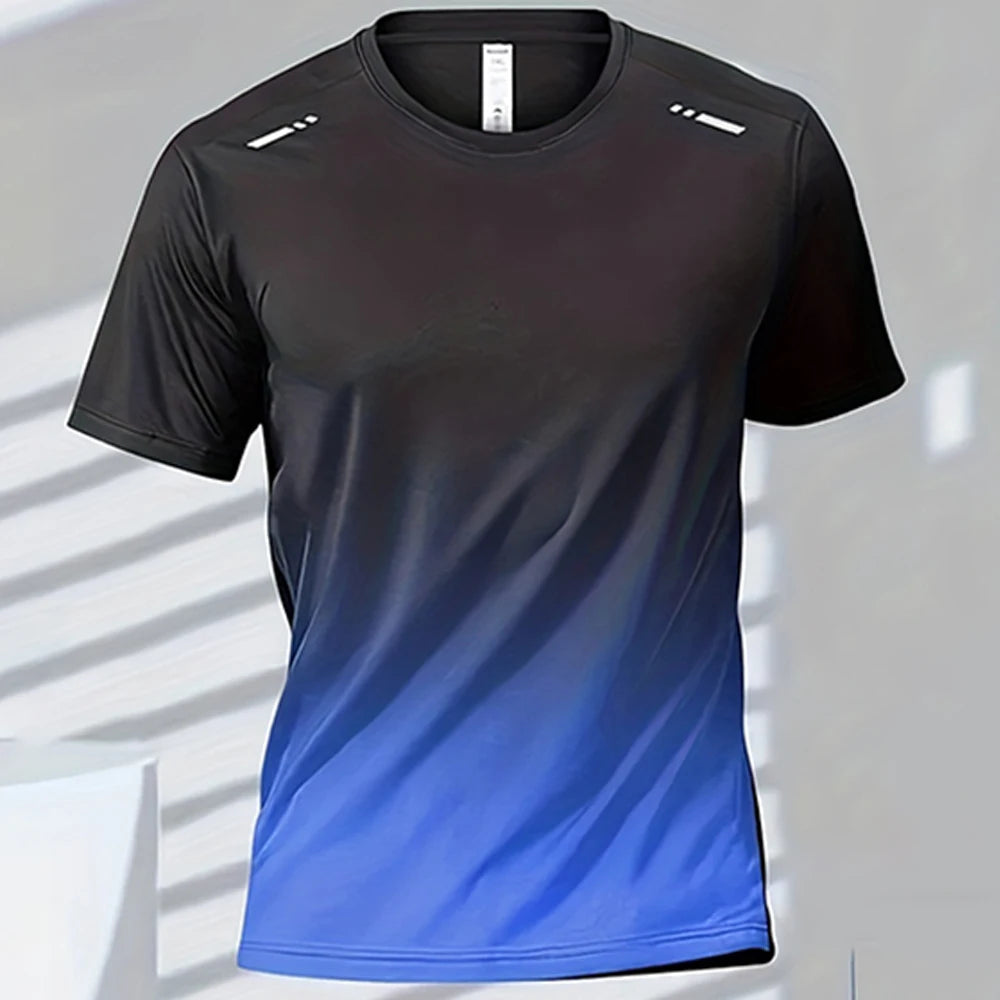 Men's T-shirts Sports T-shirt Quick-drying Gradient Short Sleeve Tees Outdoor Workout Basketball Training Running men clothes 2