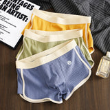 3-Pack Men's 100% Cotton Striped Boxer Briefs - Sexy Breathable Mesh U Crotch, High Elastic Waistband,