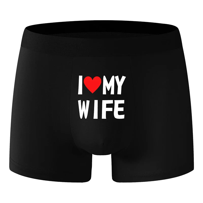 6pcs/set Men Underwear Solid Color Men Boxer Shorts Fashion Personalized Printing I Love My Wife Soft Breathable Men Underpant 2