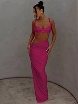 Chic Pleated Two-Piece Vacation Set: Crop Camisole & Maxi Skirt