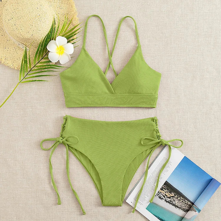 Gemini said Women’s V-Neck Lace-Up Bikini Set
