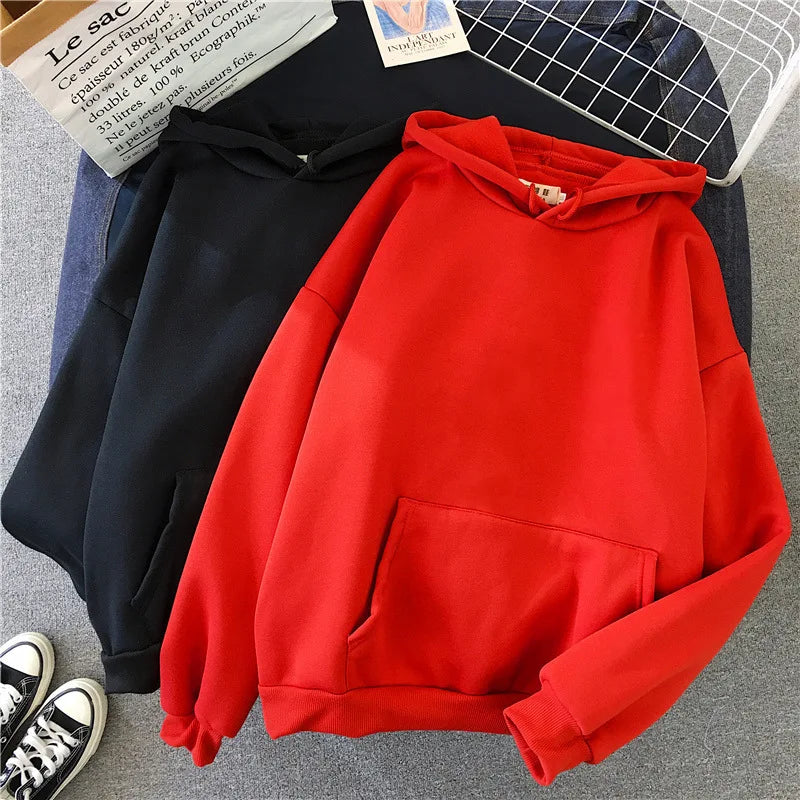 2024Autumn Casual Women's Solid Hoodie Comfortable Strecth Sweatshirts Loose Pocket Warm Clothes Fashion Street Female Pullovers 5
