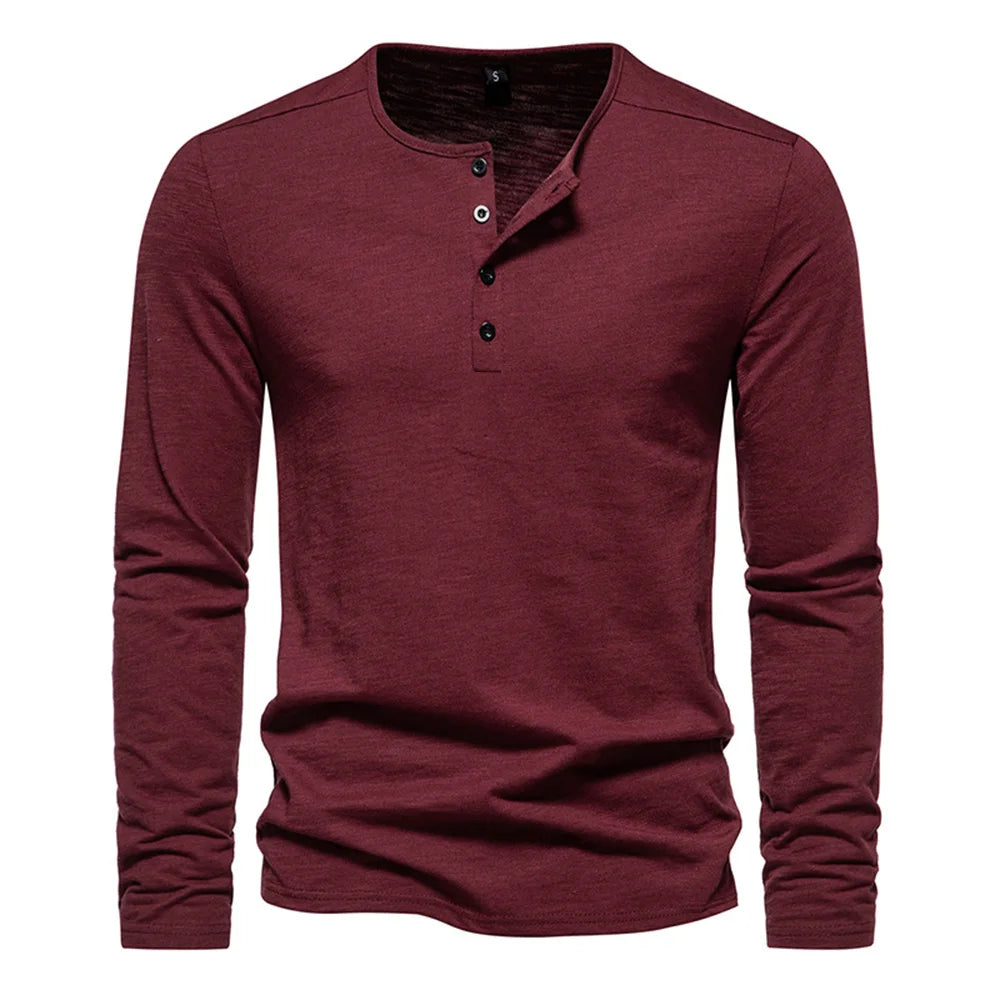 Men’s Slim Fit Long Sleeve Cotton Henley