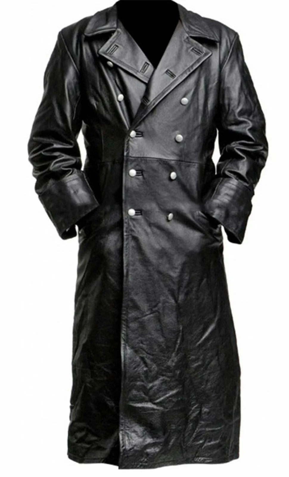MEN'S GERMAN CLASSIC WW2 MILITARY UNIFORM OFFICER BLACK LEATHER TRENCH COAT 2
