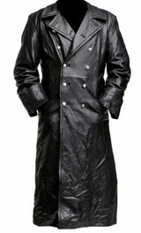 MEN'S GERMAN CLASSIC WW2 MILITARY UNIFORM OFFICER BLACK LEATHER TRENCH COAT 2