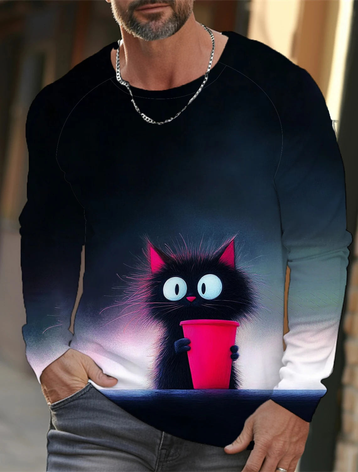 Funny 3D Animal Print Mens Top Fashion Cotton Long Sleeve T-shirt Men