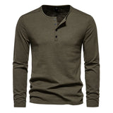 Men Long Sleeved T-shirt Cotton Slim Fit Bottoming Shirt Fitness Tops Tees Button Neck Casual Cozy Tshirt 2