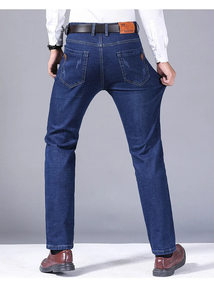Men Fashion Straight Jeans Men 2024 New Stretch Slim Fit Pants Comfortable Soft Business Denim Trousers Male Brand Clothing 5