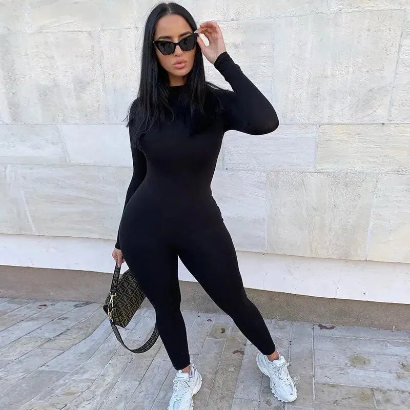 Jumpsuit Streetwear Long Sleeve Bodycon Solid Sport Fitness Jumpsuits Romper Overalls For Women Body Suit 2