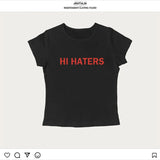 Hi Haters Letter Gothic T-shirt High Street Sexy Tees Harajuku Crop tops Short sleeve top Fairy Grunge Skinny Tops Y2k Clothes 9