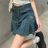 Kawaii Hot Girl Denim Skirt Womens Pleated Skirt Y2k  Fashion Casual College Style High Waist Slim Goth Mini A Word Short Skirt