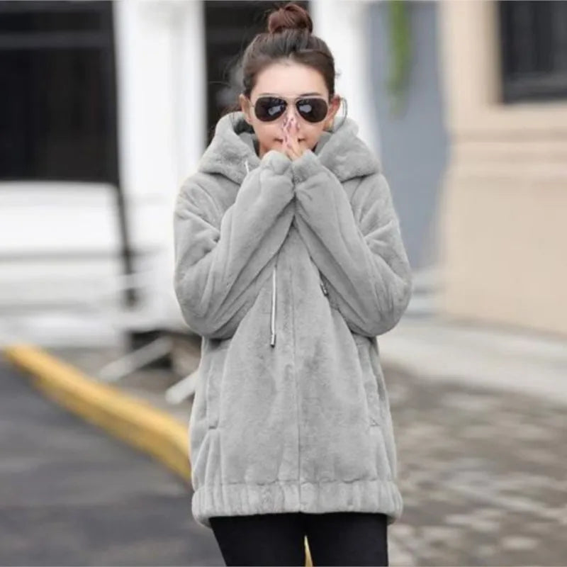 Casual And Fashionable Hooded Jacket 2025 Autumn/Winter Collection Loose Plush Warm Long-sleeved Short Jacket With Fleece Zipper 6