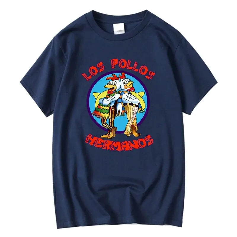 LOS POLLOS Hermanos Funny Printed T-Shirt Men Fashion Casual Short Sleeves Summer Cotton Breathable Tshirt Chicken Brothers Tees 4