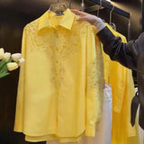 Luxury Brand Sparkle Sequins Hollow Out Lace Embroidery Cotton Blouses Shirts for Women 2025 Trend Long Sleeve Loose Casual Top 3