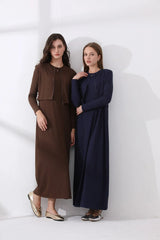 woman clothes zipper cardigan Maxi Length long dress nature fiber brand ribbing fabric clothing