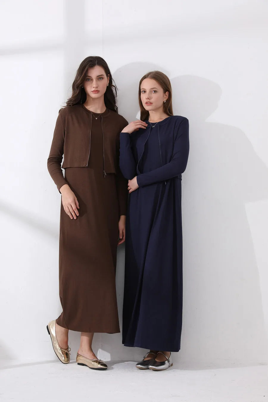 woman clothes zipper cardigan Maxi Length long dress nature fiber brand ribbing fabric clothing