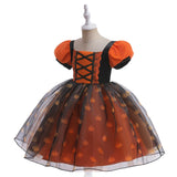 Fancy Girl Halloween Disguised Child Pumpkin Print Witch Princess Dress Children Cosplay Masquerade Party Performance Clothing 3