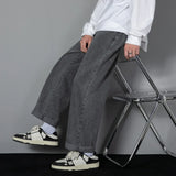 Korean Solid Colors Men's Casual Long Jeans Classic Man Four Seasons Straight Denim Wide-leg Pants Light Blue Grey Black 3XL 5