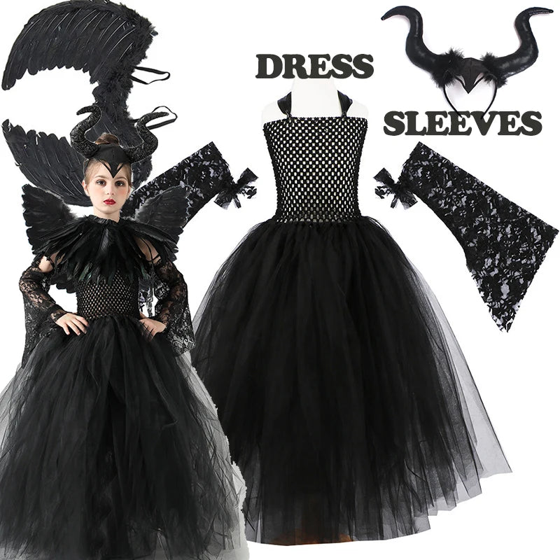 Girls' Maleficent-Inspired Halloween Tulle Dress