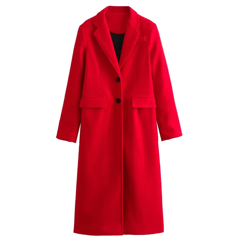 HXAO Winter Coats Woman 2024 Red Long Coats For Women Autumn Faux Wool Coat Casual Long Sleeve Coat Elegant Women's Overcoat 4