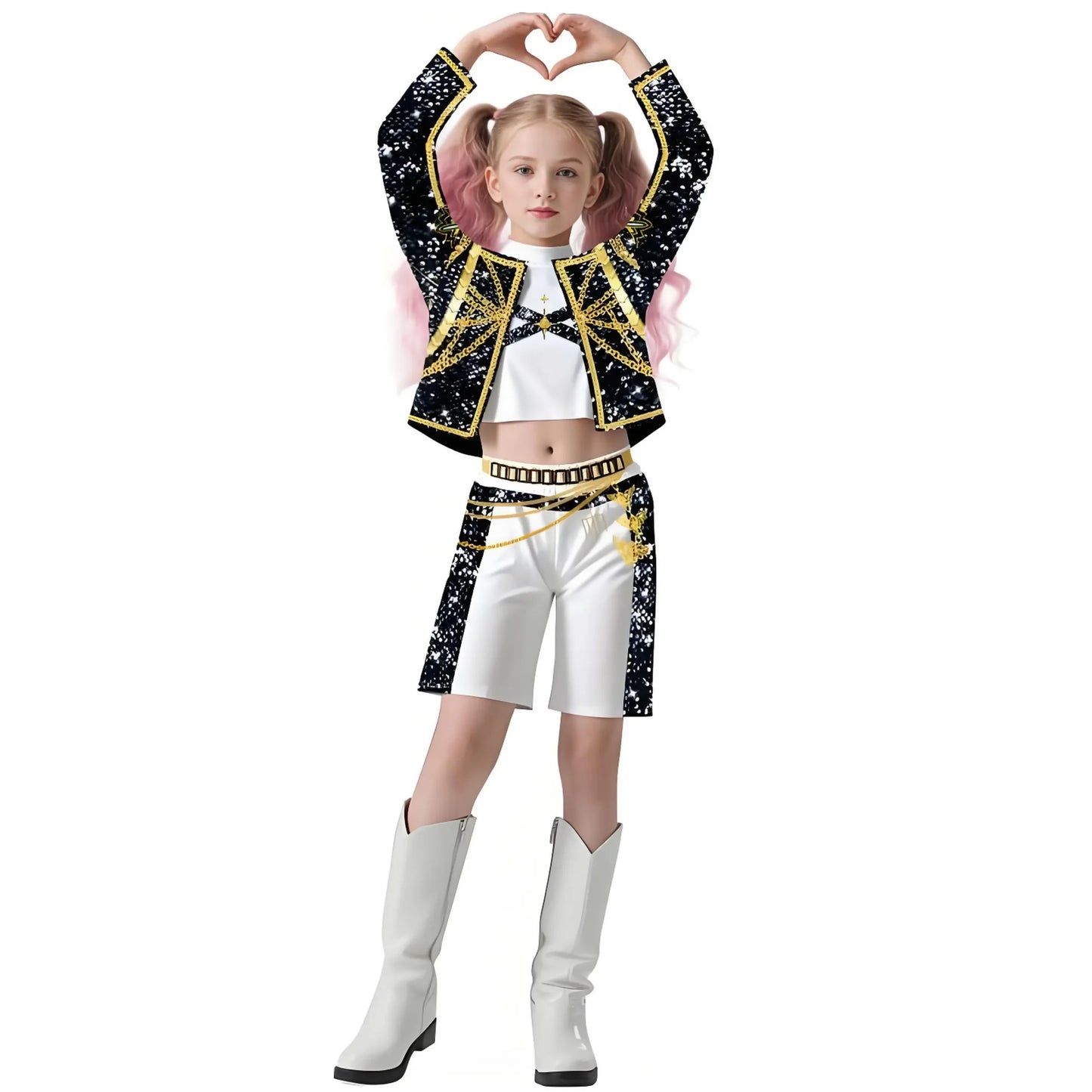 Hot Movie KPop Demon Hunters Costume Girl Cosplay KPop Singers Dance Role Halloween Demon Outfits Top + Pants + Accessories Set 3