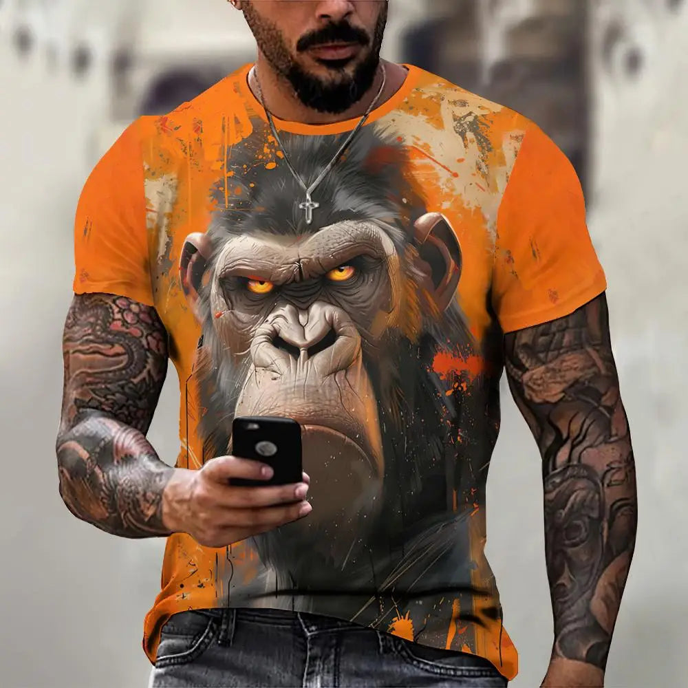 Angry Animal Print Summer Men's T Shirt Casual Short Sleeve Fashion Streetwear Male Oversized Clothing Crew Neck T-Shirts 5