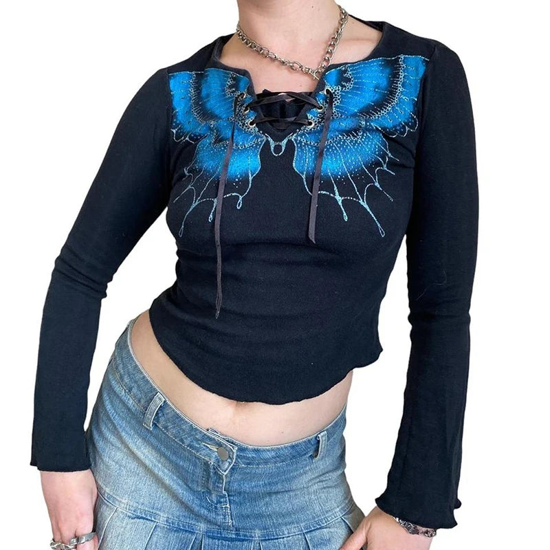 Dark-Academia-Graphic-Print-T-shirt-E-girl-Gothic-Mall-Goth-Alt-Emo-Crop-Top-Y2K