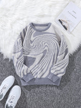New-Popular-Autumn-and-Winter-Maze-Jacquard-Pattern-Pullover-Sweater-Casual-Round-Neck-Contrast-Color-Knitted