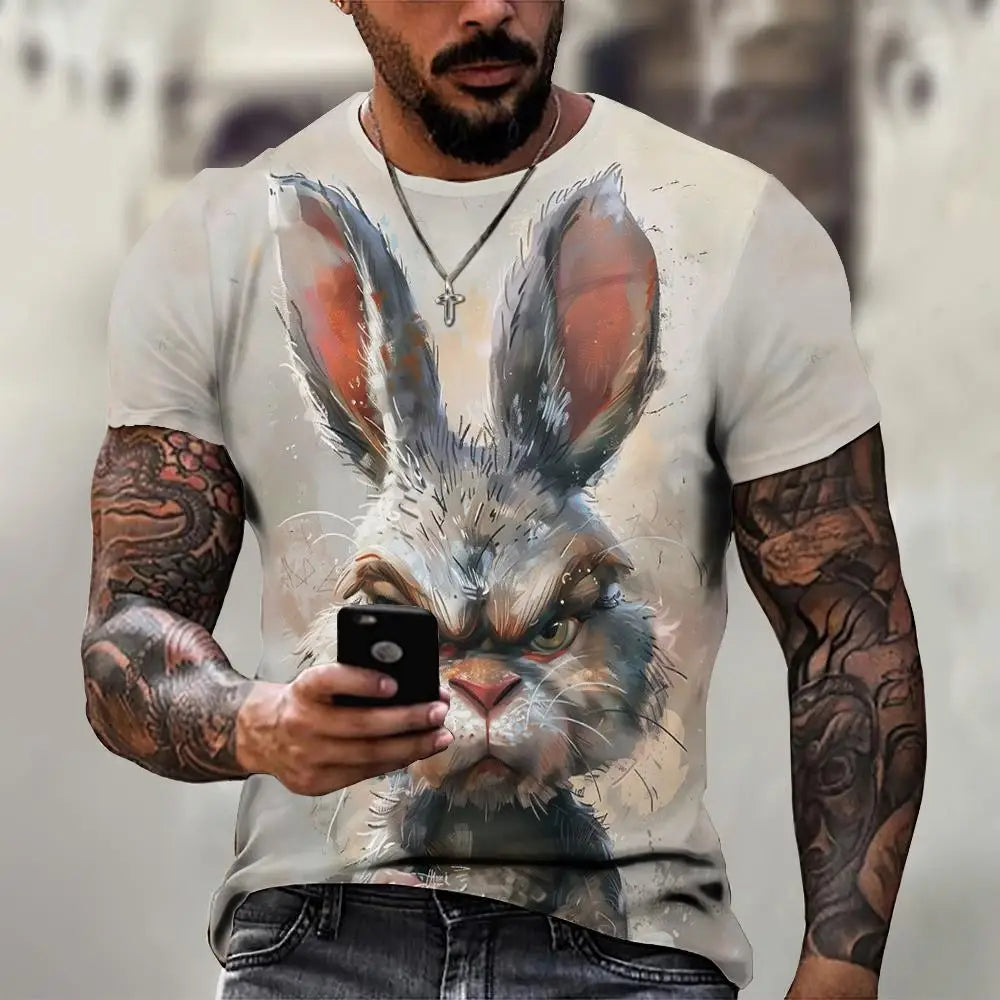 Angry Animal Print Summer Men's T Shirt Casual Short Sleeve Fashion Streetwear Male Oversized Clothing Crew Neck T-Shirts