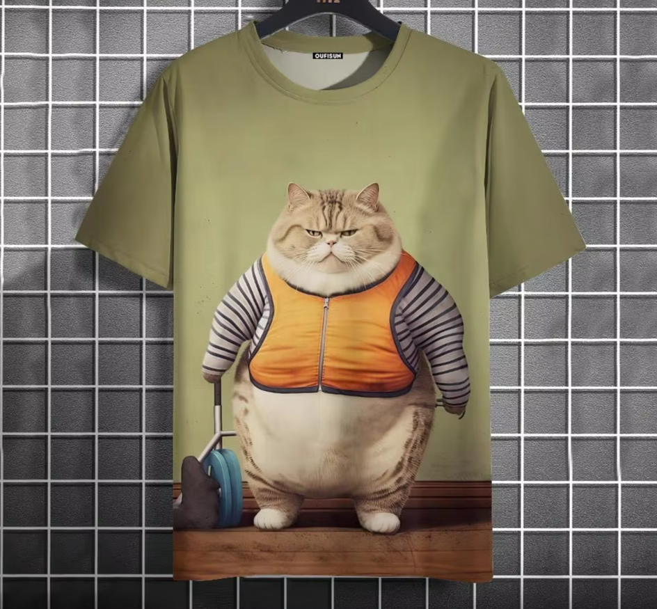 Men’s Oversized Funny Cat Graphic Tee
