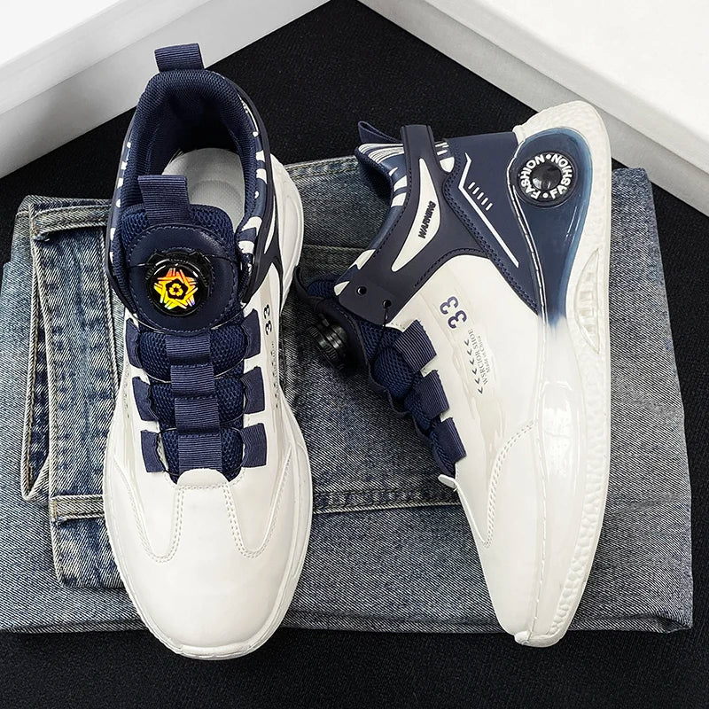 Mens Sneakers with Rotating Buckle Comfy Non Slip Lace up Durable Shoes 6