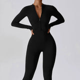 Women's Jumpsuits One-Piece Suit Zipper Long Sleeved Yoga Set Gym Push Up Workout Clothes Fitness Bodysuit Sportswear Tracksuit 6