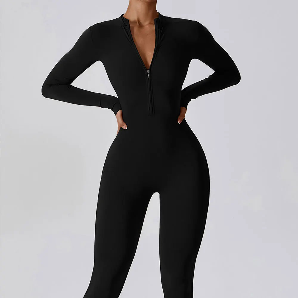 Women's Jumpsuits One-Piece Suit Zipper Long Sleeved Yoga Set Gym Push Up Workout Clothes Fitness Bodysuit Sportswear Tracksuit 6