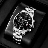 Fashion Mens Watches Luxury Silver Stainless Steel Quartz Wrist Watch Man Business Watch for Men Calendar Clock Reloj Hombre 5