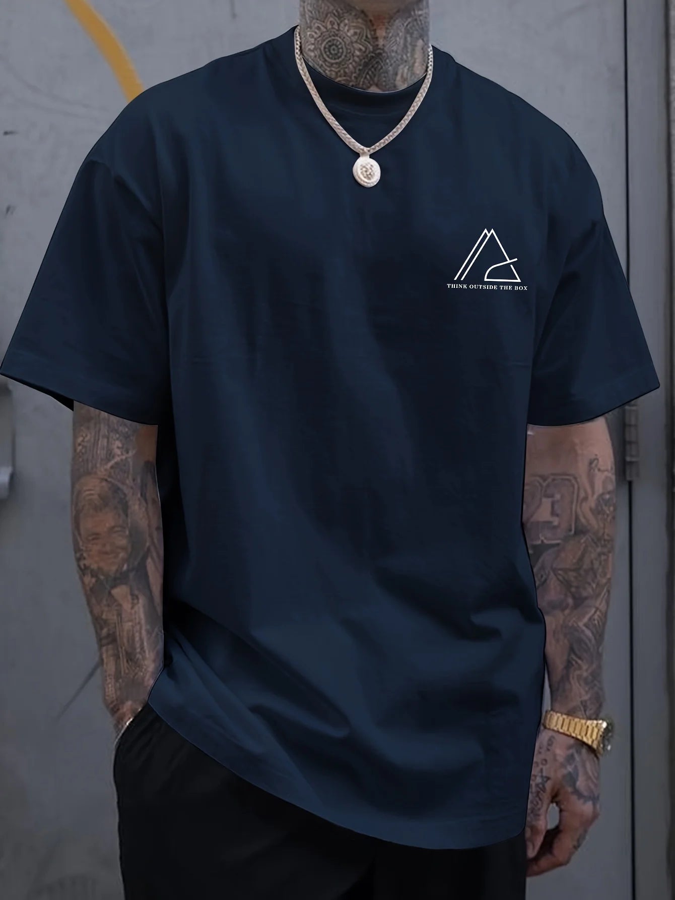 Creative Geometric Graphic Print Short Sleeve T-shirt for Men, Summer Outdoor Casual Crew Neck Top Shirt 3