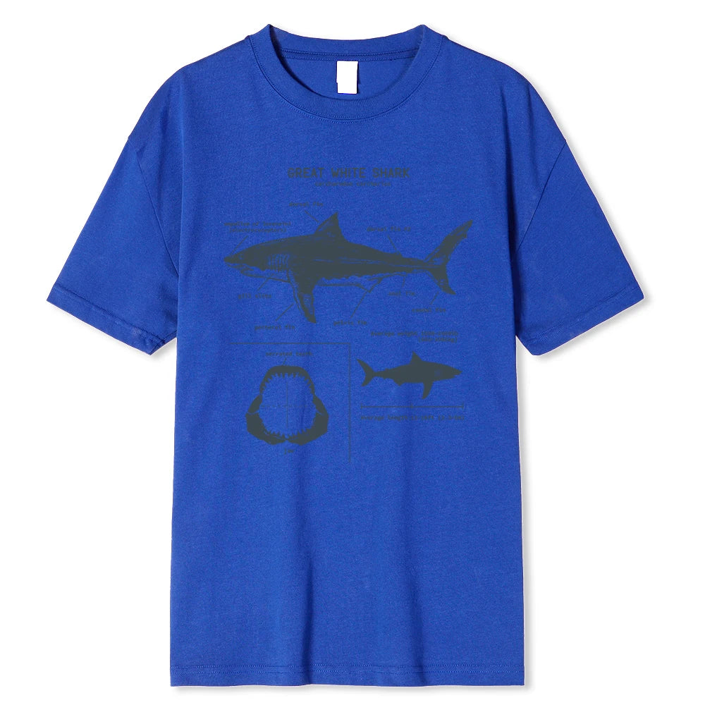 Great White Shark Anatomy T-Shirt New Summer Men Street Short Sleeve Hip Hop Punk Style Boy Casual Tops Fashion White Tees