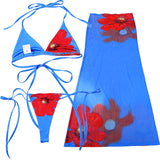3-Piece Floral Bikini & Mesh Maxi Skirt Set