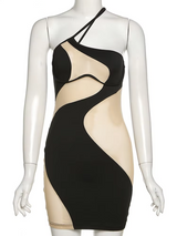 2022 Mesh Patchwork Sexy Dress Women Sleeveless One Shoulder Skinny Summer Vacation Birthday Party Clubwear Bodycon 6