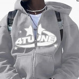 New Clothes Star Letter Print Retro Oversized Hoodie Women Y2K Street Hip-Hop Color Harajuku Casual Zipper Women Sweatshirt 6