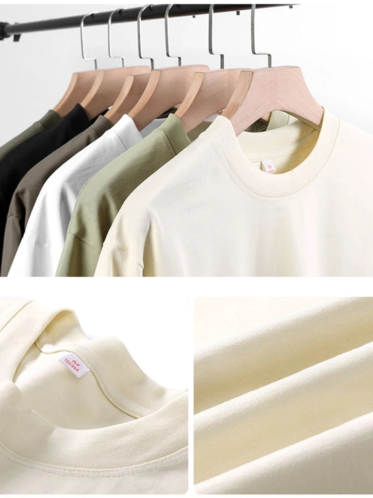 260GSM Summer T Shirt Men Korean Fashion Short Sleeve Loose Basic T-shirts Solid Tops Oversized Tee Unisex 5