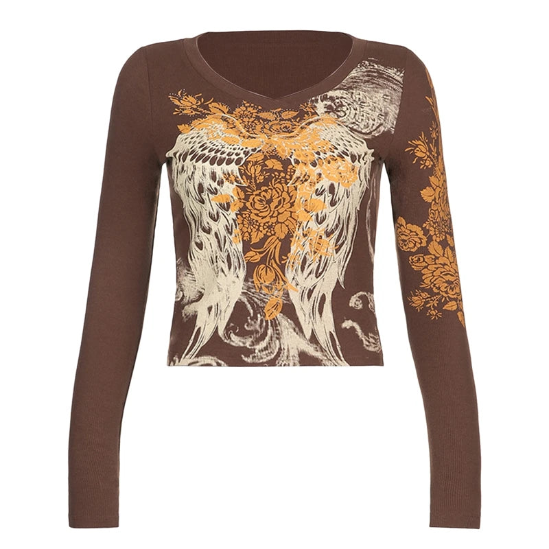 Dark-Academia-Graphic-Print-T-shirt-E-girl-Gothic-Mall-Goth-Alt-Emo-Crop-Top-Y2K