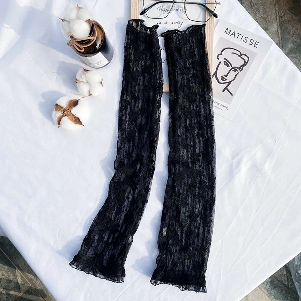 New Long Lace Hollow-Out Fingerless Gloves Sun Protection Sleeves Mesh Lace Thin Cycling Gloves 7