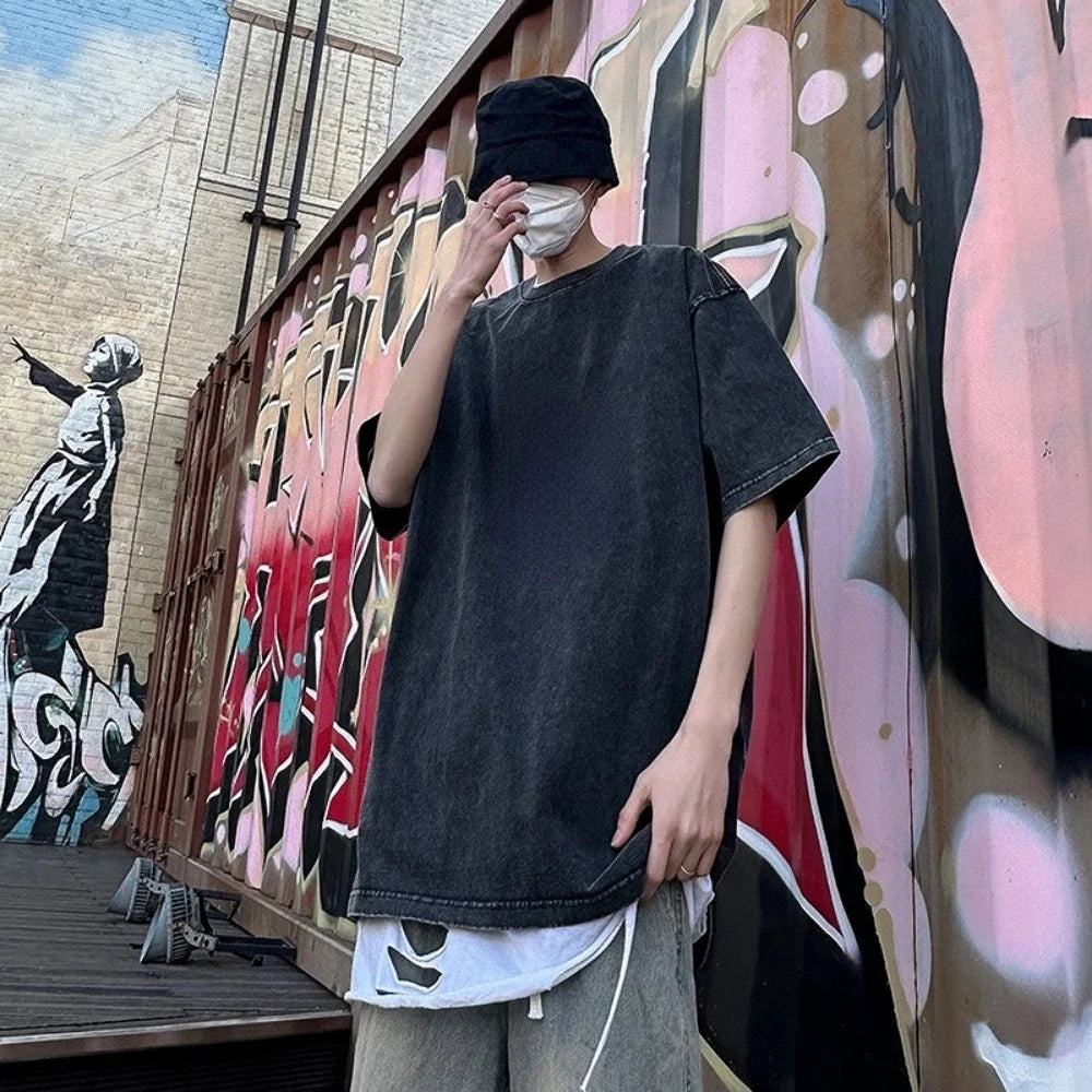 230G Cotton Retro T-shirt Drop-shoulder Sleeve Men Women Vintage Short-sleeve T Shirts TheFashionFever 3