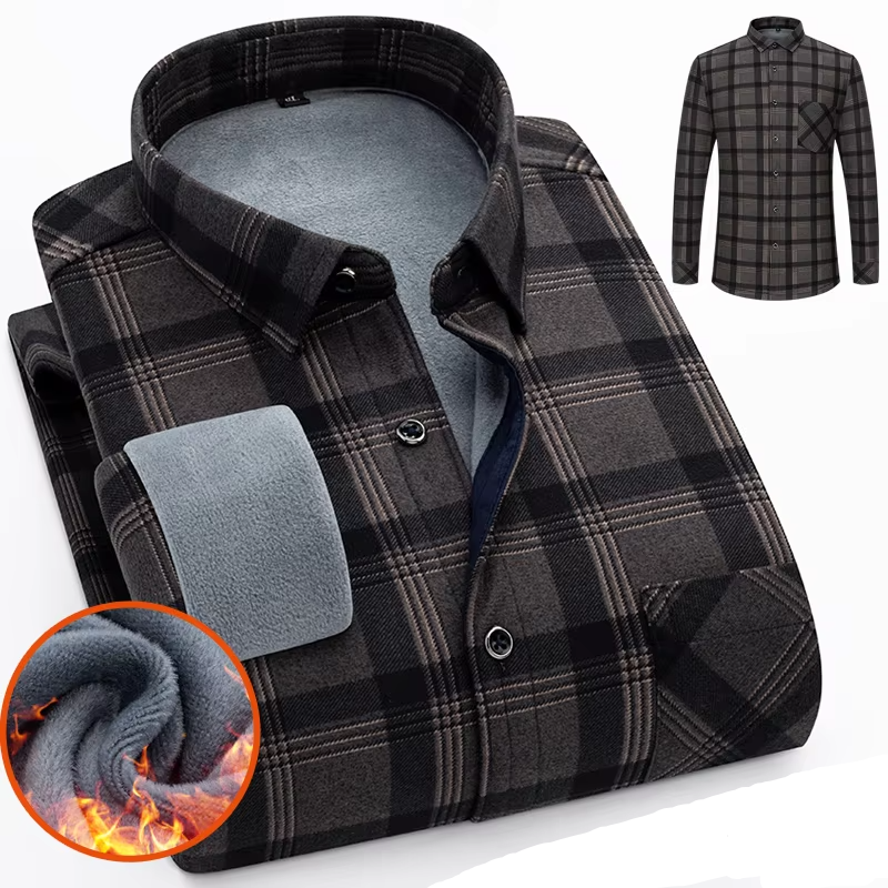 Men's Autumn Winter Thick Fleece Plaid Shirt