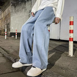 Men's Korean Style Wide Leg Jeans: Loose Fit Straight Denim, Black, Grey, Blue - Student Casual 5
